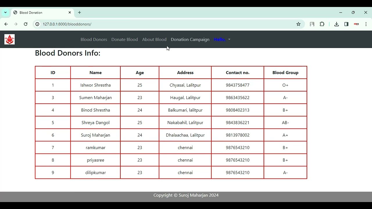 Blood Donation Information System in Django Python