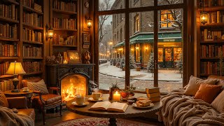 Calm Winter Café by the Fireplace ❄️ Relaxing Jazz Ambience & Crackling Fireplace for Focus & Study