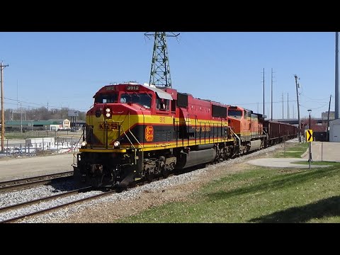 SB Ballast train meets BN Clinton and Loram Rail grinder at Bettendorf April 12, 2023