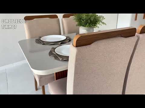 Video thumbnail of Sala de Jantar Mesa Olímpia 120CM MDF Canto Copo com 4 Cadeiras Athenas Moderna