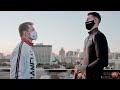 CANELO GOES FACE TO FACE WITH GIANT CALLUM SMITH IN FIRST FACE OFF BEFORE FIGHT IN SAN ANTONIO