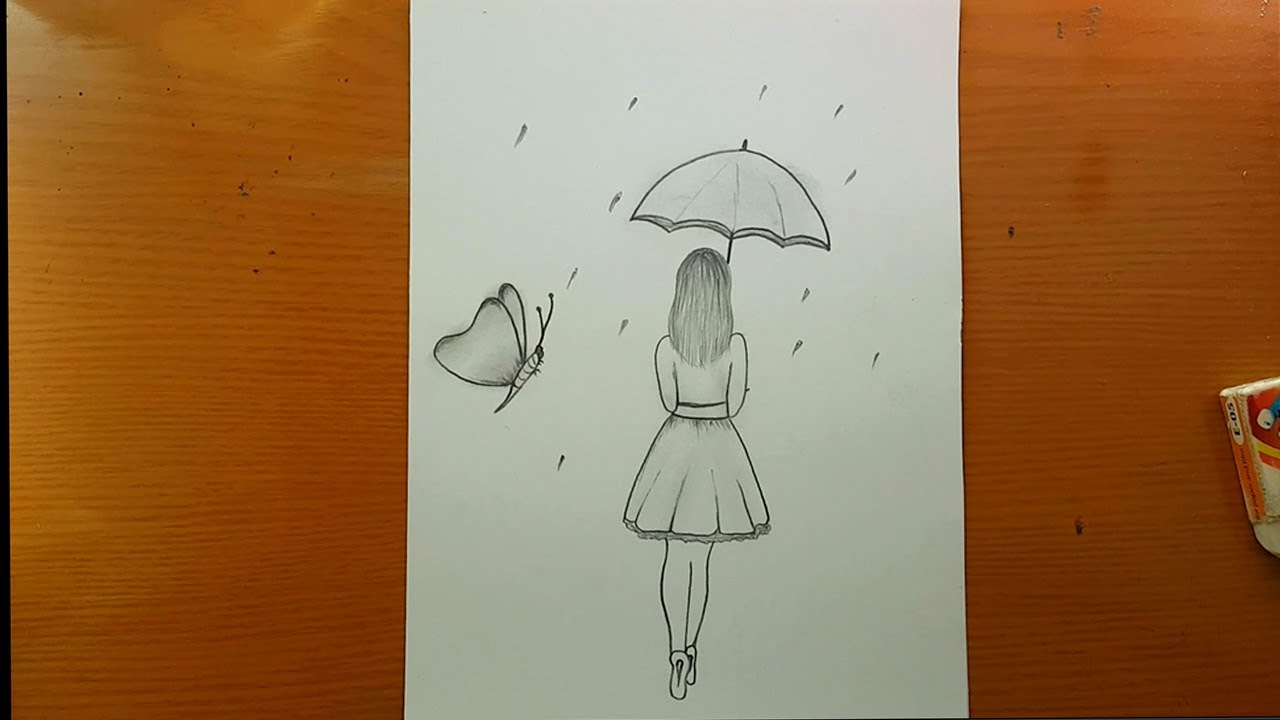 desenho fácil | Como desenhar uma garota com um esboço a lápis | desenhe a borboleta