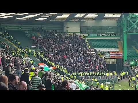 Fans fighting at the end. Missiles thrown into each end