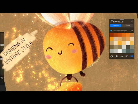 DRAWING A CUTE BEE IN VINTAGE STYLE ⭐️ Procreate Tutorial ⭐️ How to use whimsical brushes & canvas