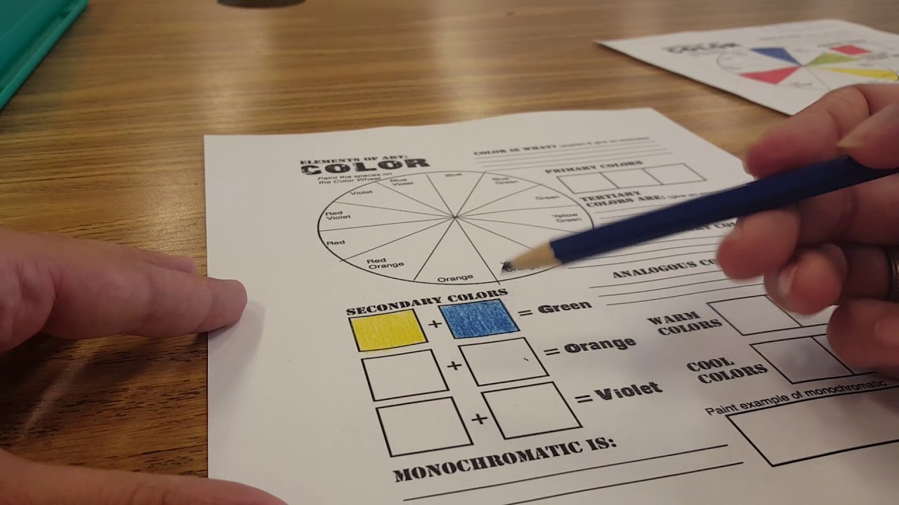 Color Theory Worksheet for Intro to Art