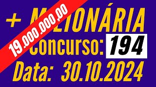 ???? Mais Milionaria 30/10, Resultado da Mais Milionaria 194, Mais Milionária de hoje,