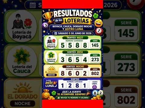 Resultados Lotería de Boyacá y Cauca HOY 13 de Junio 2026 | Dorado y Astro Luna 💰