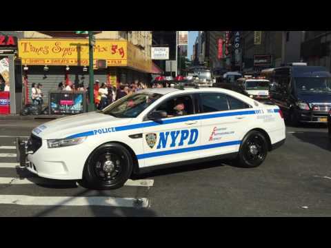 NYPD HERCULES TEAM PATROLLING ON 8TH AVENUE IN THE MIDTOWN AREA OF MANHATTAN IN NEW YORK CITY.