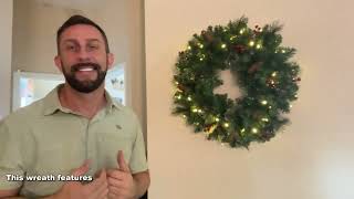 Review National Tree Company Pre-Lit Artificial Christmas Wreath, Green, Crestwood Spruce