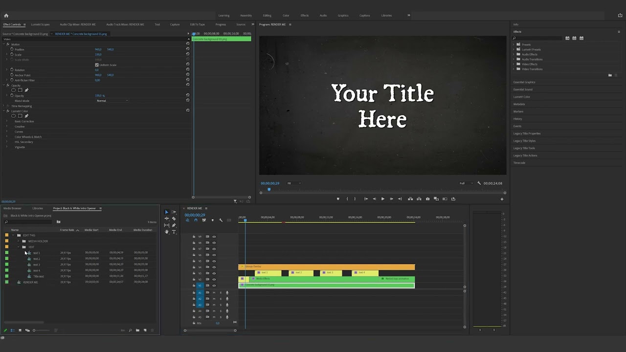 How to edit the Black & White Intro Opener in Premiere Pro
