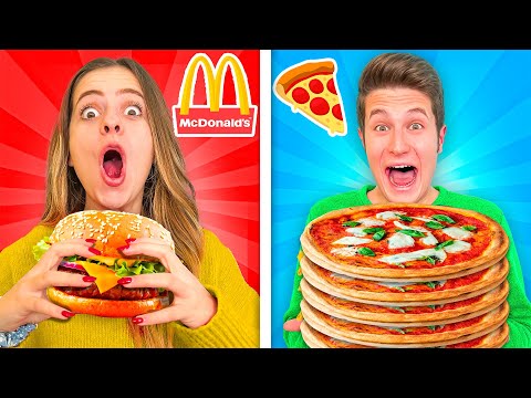 WE EAT ONLY MC DONALD'S FOOD vs PIZZA FOR 24 HOURS!