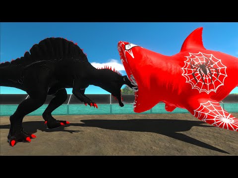 DARK SPINOSAURUS vs SPIDERMAN MEGALODON DEATH RUN - Animal Revolt Battle Simulator