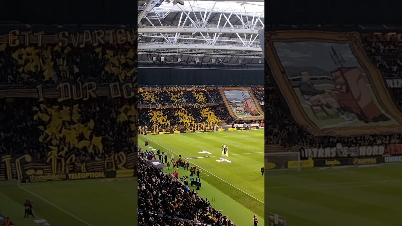 🇸🇪🟡 #AIK Entrance + Tifo by #Ultras against #MalmöFF #allsvenskan #aikfotboll #stockholm #fotboll