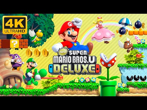 New Super Mario Bros U Deluxe - Co-Op Walkthrough (4 Player) - Full Game (4K 60FPS)