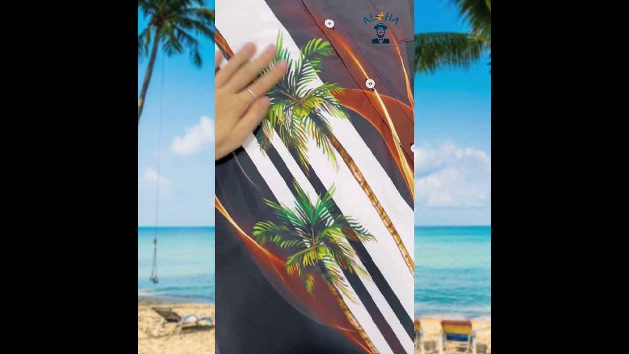 Hawaiian Coconut Tree Gradients Casual Loose Short Sleeve Shirt