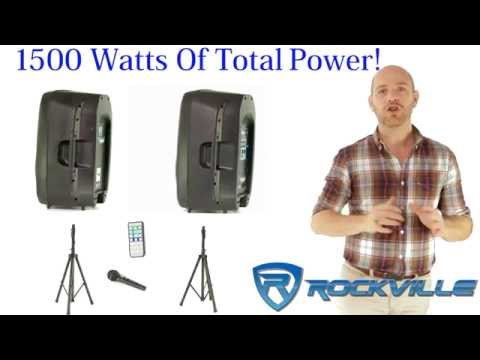 Rockville RPG152K Dual 15" Powered Speakers, Bluetooth+Mic+Speaker Stands+Cables
