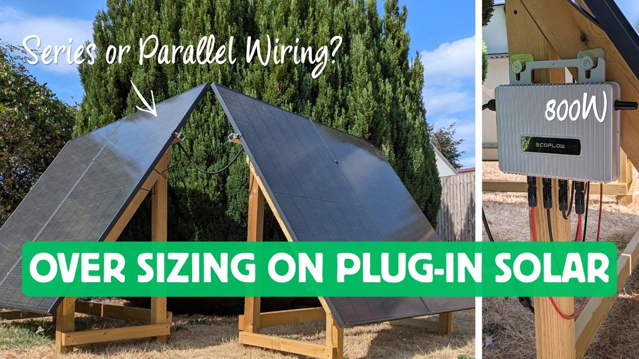 Solar panels on garden frames wired to an EcoFlow micro inverter