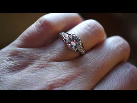 Engagement Ring Art Deco 1 22 Round Brilliant Cut Diamond in Platinum