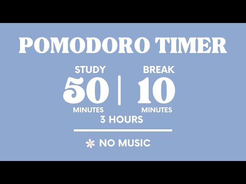 STUDY WITH ME FOR 3 HOURS  | 50 MINS STUDY / 10 MINS BREAK | NO MUSIC | WITH ALARMS