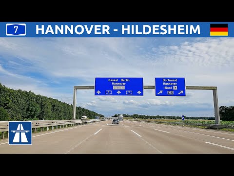 Driving in Germany. Autobahn A7 from Hannover to Hildesheim. 4K