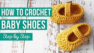 How to Crochet Baby Shoes |  Step by Step EASY Video Tutorial | US Crochet Terms