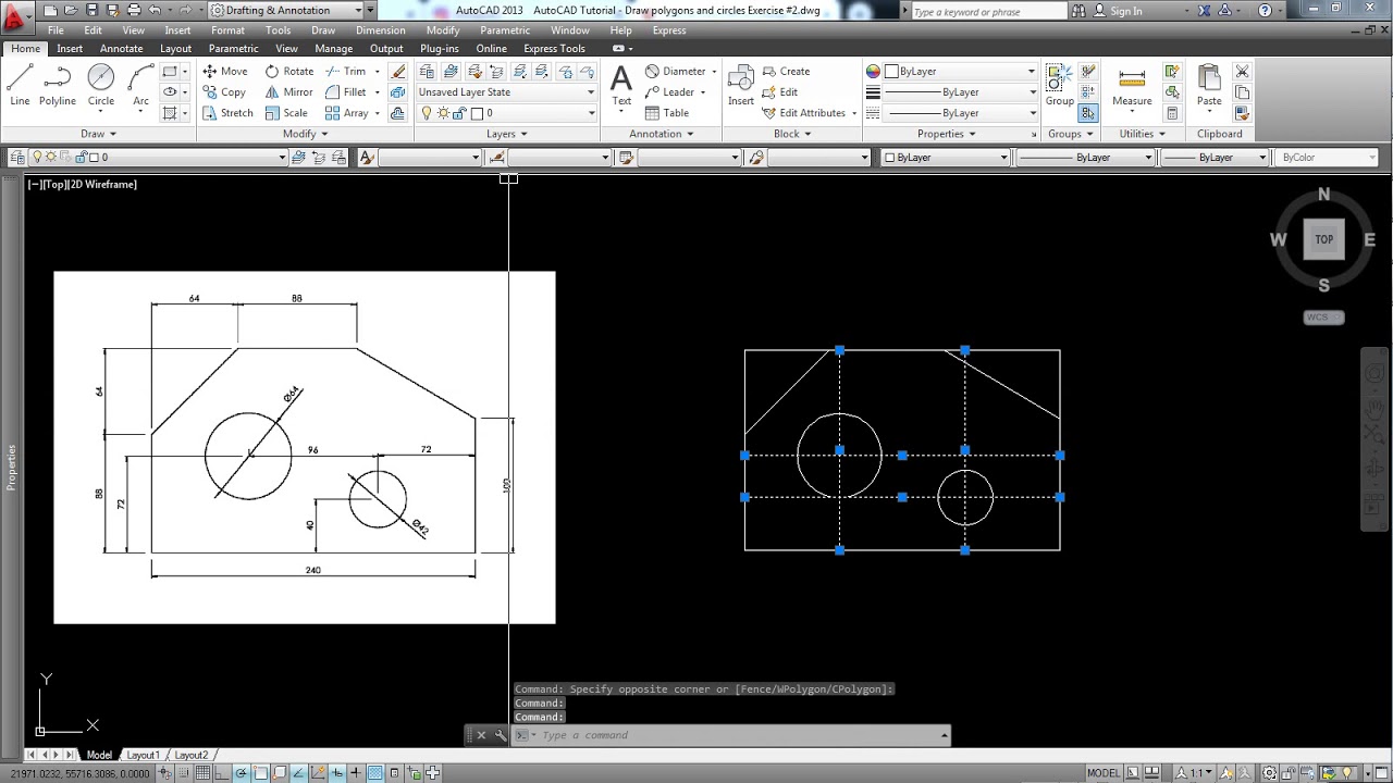 AutoCAD Basic Tutorial: Draw polygons and circles, Exercise #2