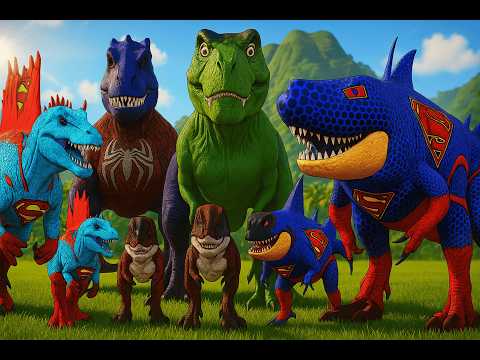 Spiderman I-Rex vs Hulk T-Rex | Superman Team Battle Royale | Jurassic World Fight