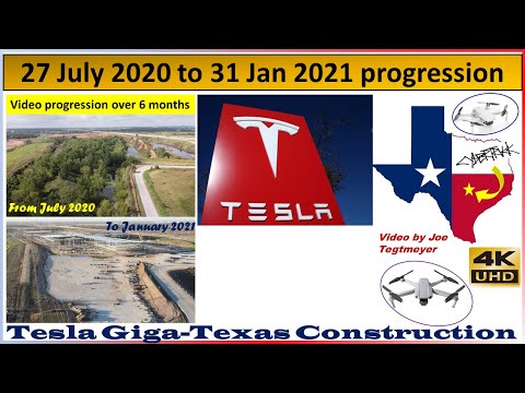 Tesla Gigafactory Texas 6-month video time progression flyover (July 2020 to January 2021)