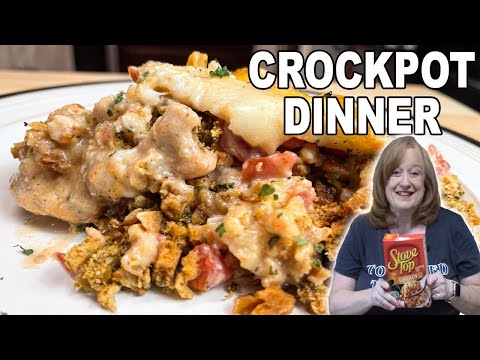 Crockpot CHEESY BRUSCHETTA CHICKEN with Stove Top Stuffing, an Italian Flavored Dinner Dish