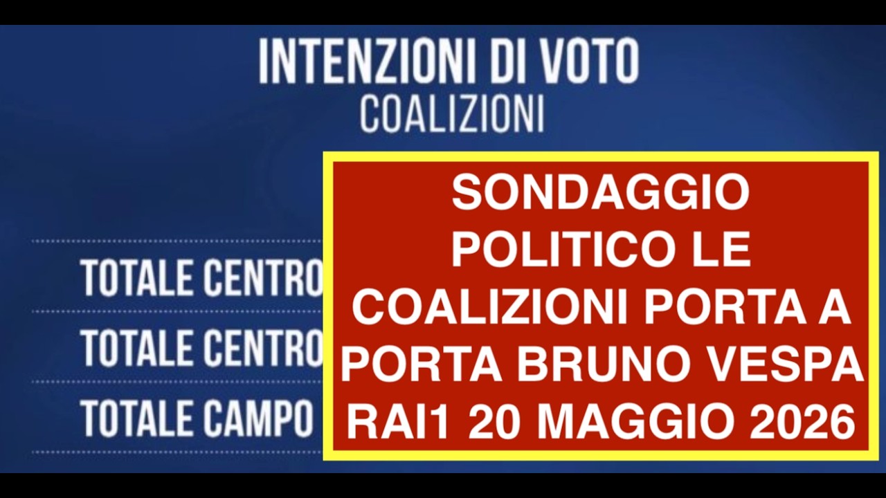 SONDAGGIO POLITICO LE COALIZIONI PORTA A PORTA BRUNO VESPA RAI1 20 MAGGIO 2026