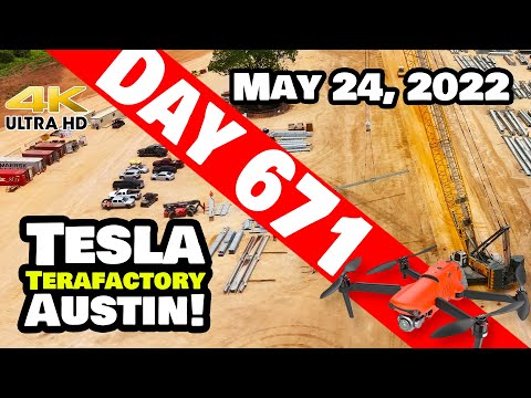 CRANES SWINGING AGAIN AT GIGA TEXAS! - Tesla Gigafactory Austin 4K  Day 671 - 5/24/22 - Tesla Texas