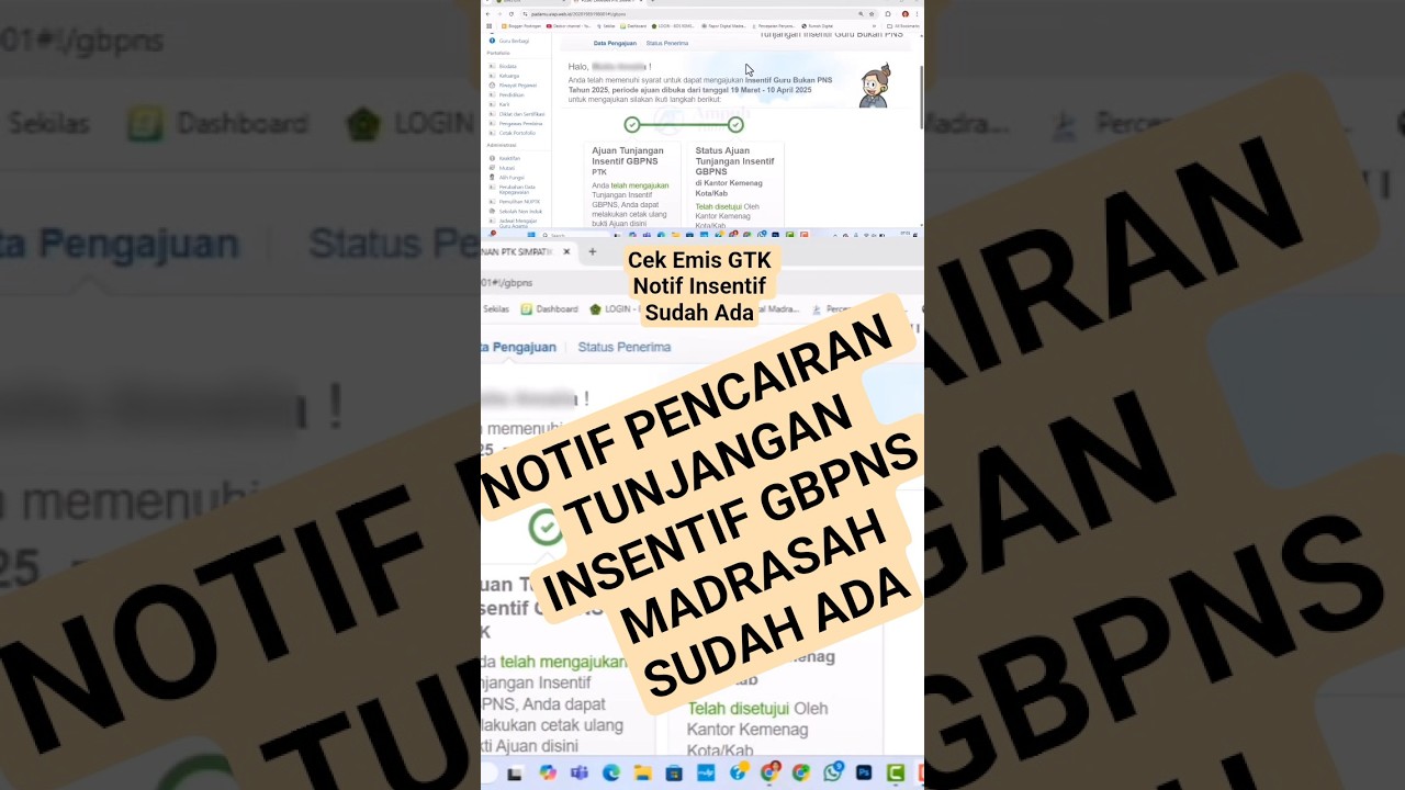 Cek Emis GTK Notifikasi Tunjangan Insentif Guru Madrasah Non ASN Non Serti Sudah Muncul #kemenag