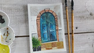 Easy Landscape In Watercolor| Mini Watercolor Painting For Beginners| Drawing & Painting Old Door