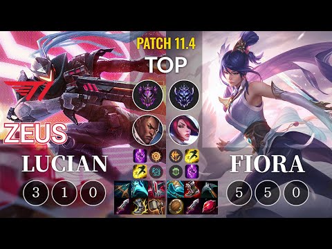T1 Zeus Lucian vs Fiora Top - KR Patch 11.4