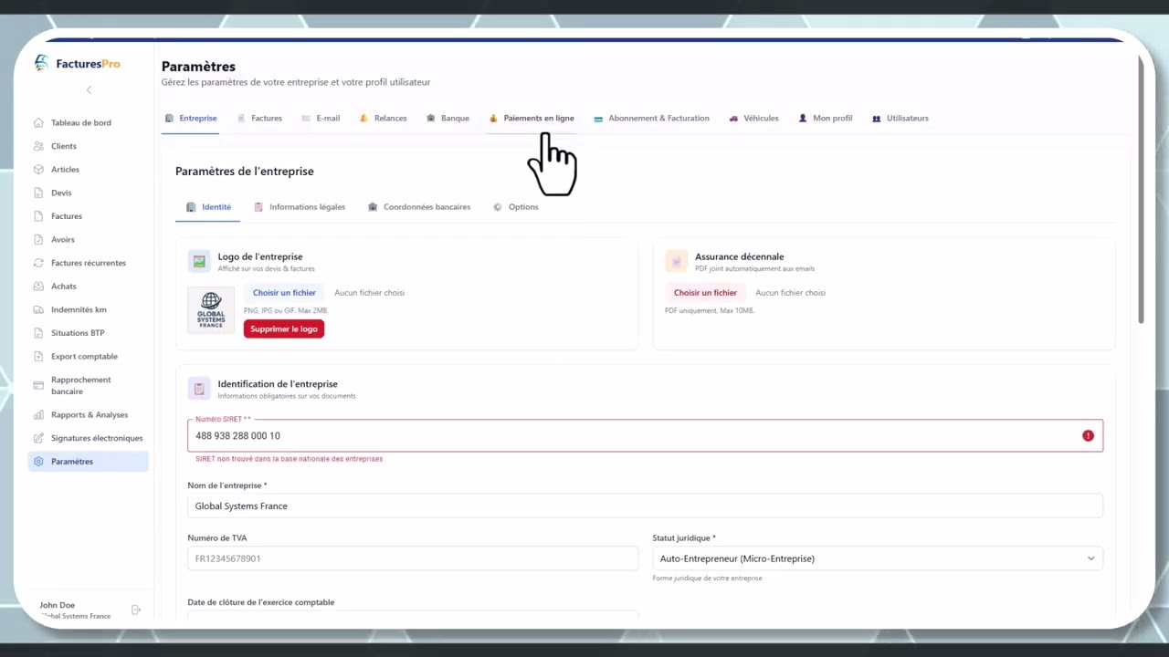 Tutoriel vidéo : Paiements en ligne Stripe (paramétrage) — Formation FacturesPro