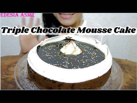 ASMR *BIG BITE* 咀嚼音🎂Triple Chocolate Mousse Cake トリプル・チョコムースケーキ 三色巧克力慕斯蛋糕 트리플초콜릿 무스케이크