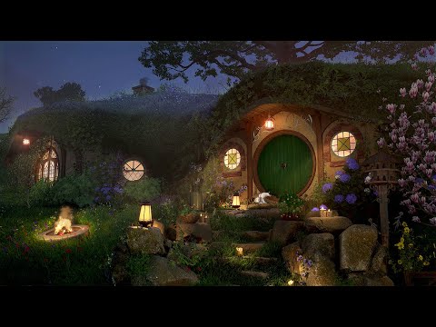 Hobbit Bag End Spring 🌙🧙🏼‍♂️ Calm Night in the Shire Ambience for Sleep & Relaxation | Immersive 4K