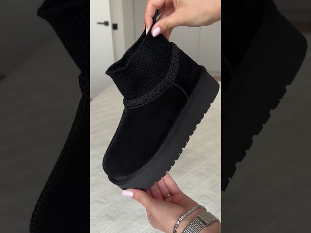 Чоботи жіночі шкіряні байка хутро 592641 Чорний Угги жіночі замш хутро 594026 Чорні