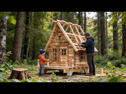 We Built a Log Cabin Together | Father and Son in the Deep Forest