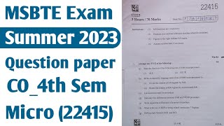 22415 microprocessor Summer 23 Question paper | CO 4th Sem MSBTE Question paper #nitinbhoye