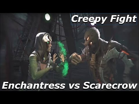 Injustice 2 - Enchantress vs Scarecrow - All Intro/Outros, Clash Dialogues, Super Moves