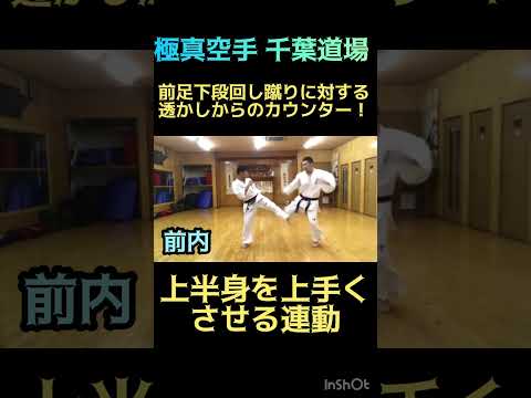 前足下段回し蹴りに対する透かしからのカウンター 受け返し ディフェンス 上半身下半身の連動 #shorts #極真空手 #空手 #実践空手 #フルコン #フルコンタクト空手 #千葉道場 #子供空手