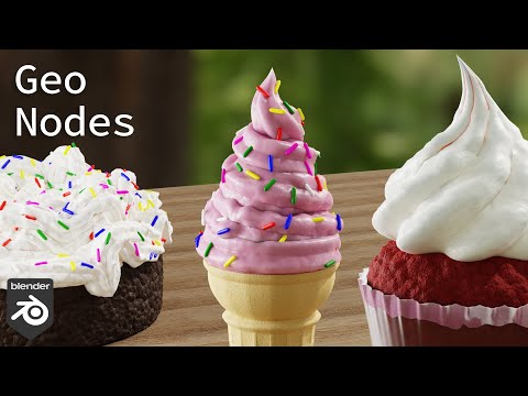 Frosting with Geometry Nodes, Piped Whipped Cream and Ice Cream || Blender 3.2
