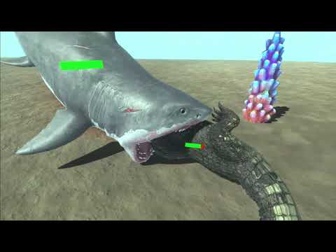Purassuarus Vs Mutant Megalodon (animal revolt battle simulator) Crazy fight!