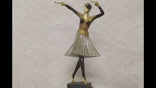 Art deco bronzová tanečnice – D.H. Chiparus, francouzská slévárenská pečeť, ručně malovaná