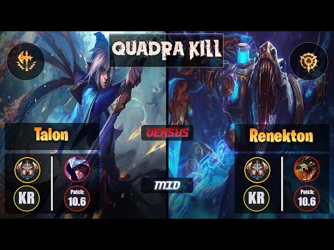 Challenger TALON [Conqueror] (Mid) VS  RENEKTON - Challenger KR Patch 10.6 Quadra Kill
