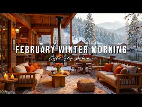 Happy February Winter Morning at Outdoor Coffee Shop Ambience ❄️ Relaxing Jazz Music for Good Moods