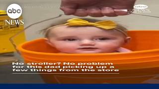 No stroller No problem for dad picking up few things from Home Depot