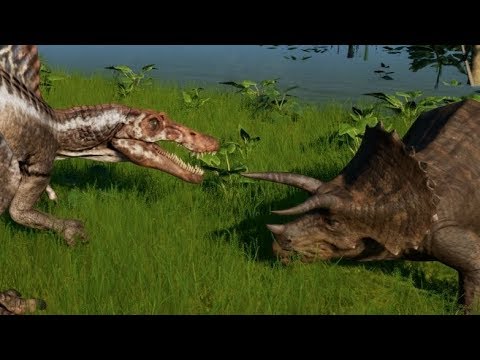 Triceratops vs Indominus Rex, Indoraptor, Spinosaurus, Giganotosaurus & Carnotaurus (1080p 60FPS)