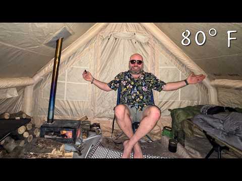 Freezing Outside / 80F inside - Hot Tent Camping with My Dog in a Snow Storm